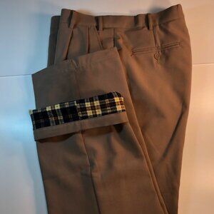 Beige Vintage Haband's Men's 32x32 Fit Forever Flannel Lined Pleated Trousers